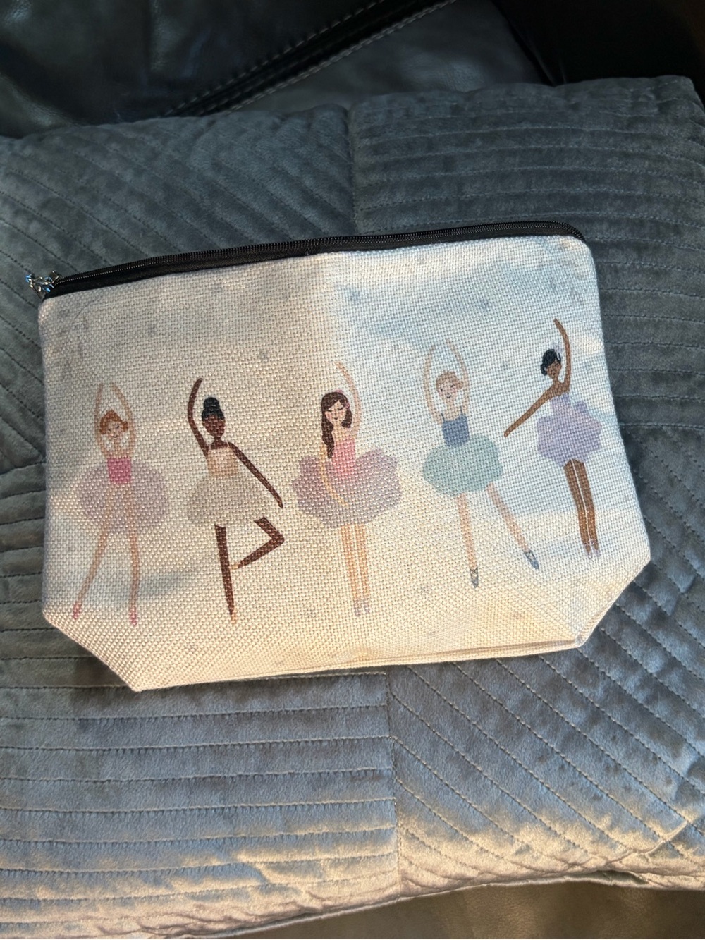 Canvas Ballerina Print Cosmetic Pouch - Neutral